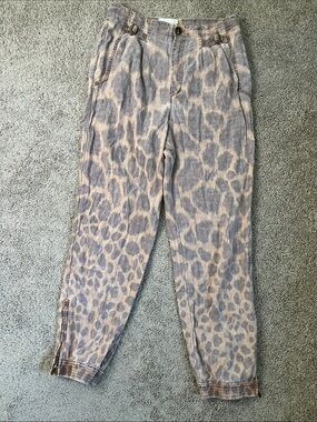 Anthropologie Tamarind Joggers Faded Giraffe Print Pants Size 8 Linen Blend